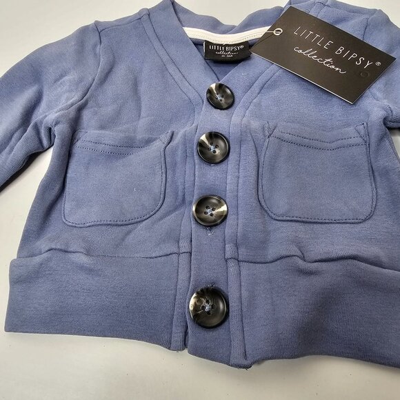 Little Bipsy Kids Baby 0-3 Month Blue Cardigan Sweater Minimalist Preppy Classic - Picture 2 of 5